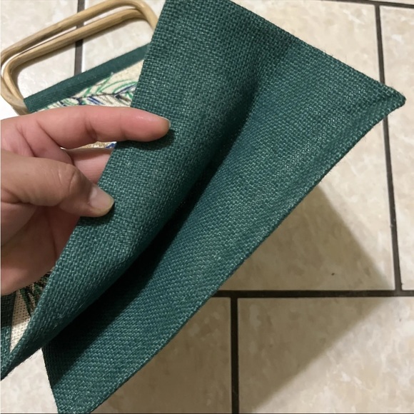 Jute Burlap Painted Wooden Handles Tote Bag Christmas Snowman Signed - Picture 8 of 14